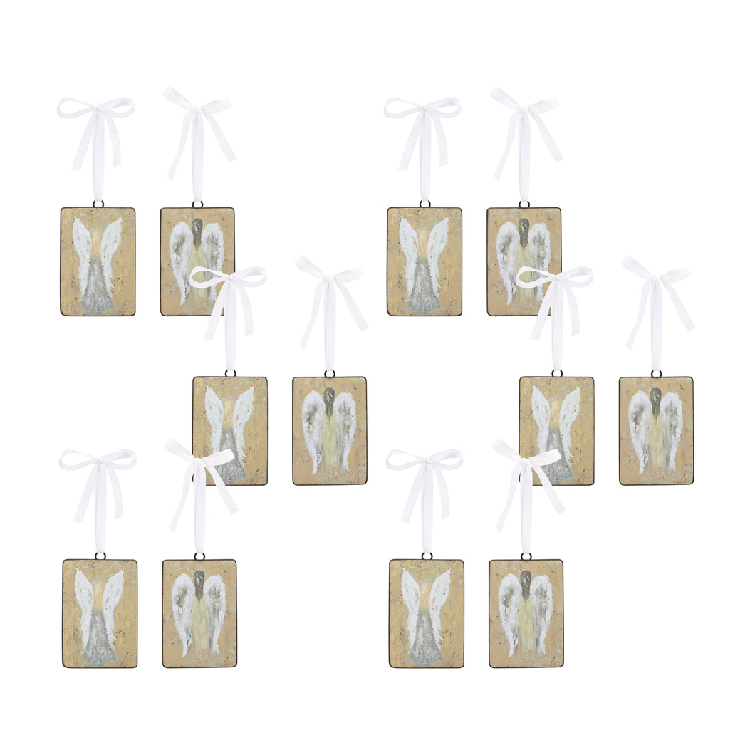 Distressed Metal Angel Ornament with Ribbon Tie (Set of 12)