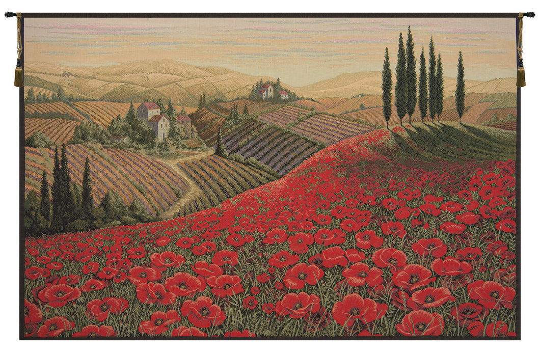 Tuscan Poppy Landscape Italian Tapestry