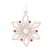 Load image into Gallery viewer, White Glass Snowflake Ornament with Red Bead Accent (Set of 12)
