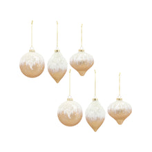 Load image into Gallery viewer, Beaded Gold Glass Ornament with Snowy Accent (Set of 6)
