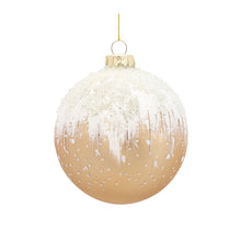 Load image into Gallery viewer, Beaded Gold Glass Ornament with Snowy Accent (Set of 6)
