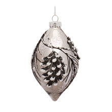 Load image into Gallery viewer, Silver Pine Cone Glass Ornament with Snowy Accent (Set of 6)
