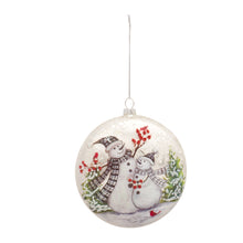 Load image into Gallery viewer, Whimsical Snowman Disc Ornament with Snowy Cardinal Scene (Set of 6)
