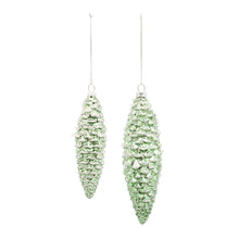 Load image into Gallery viewer, Green Frosted Pinecone Drop Ornament (Set of 12)
