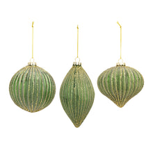 Load image into Gallery viewer, Ribbed Glass Ornament with Gold Accent (Set of 6)
