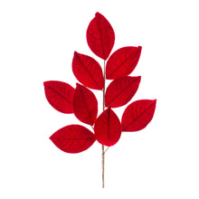 Load image into Gallery viewer, Red Flocked Magnolia Leaf Spray (Set of 6)
