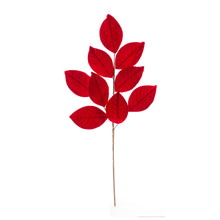 Load image into Gallery viewer, Red Flocked Magnolia Leaf Spray (Set of 6)
