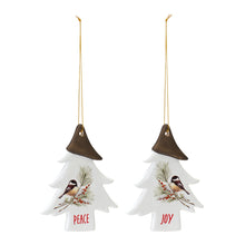 Load image into Gallery viewer, Ceramic Chickadee Pine Branch Peace Joy Tag Ornament (Set of 12)
