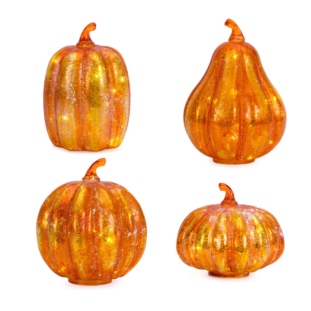 LED Lighted Mercury Glass Pumpkin DŽcor (Set of 4)