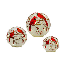 Load image into Gallery viewer, LED Frosted Cardinal Orb with Berry Branch Design (Set of 3)
