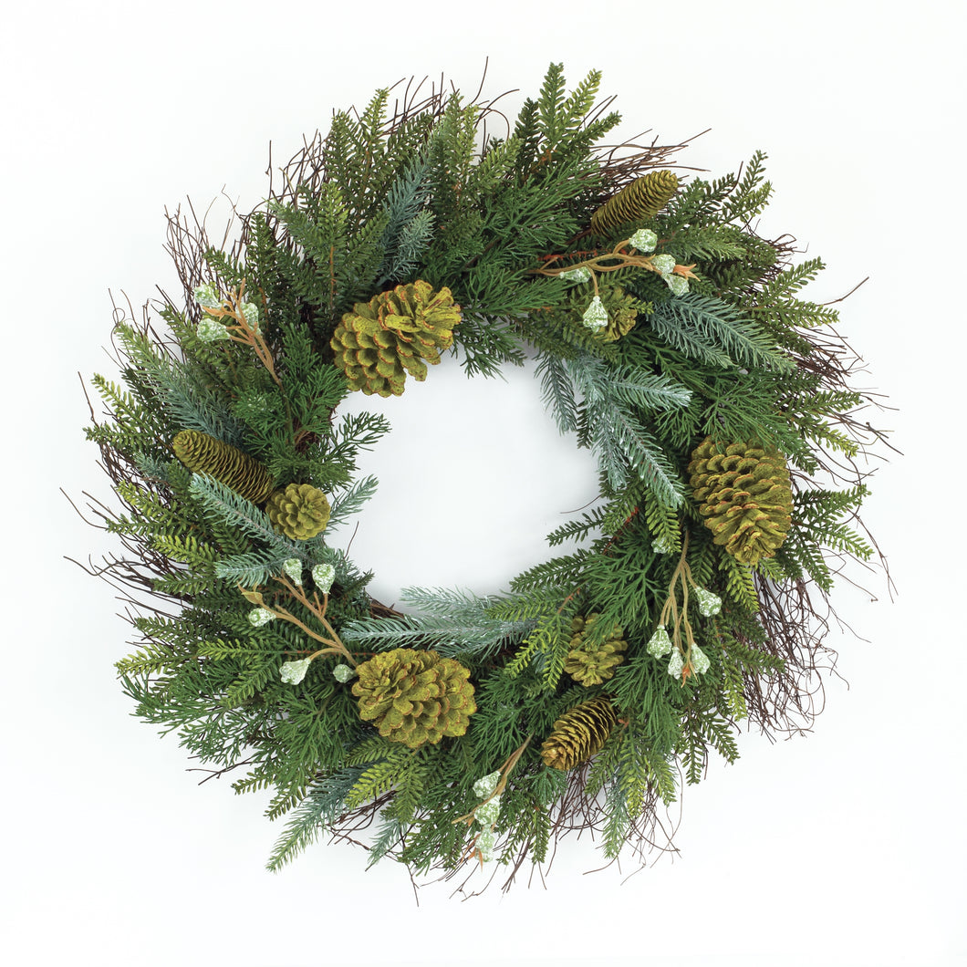 Mixed Winter Pine Wreath with Pinecone and Twig Accent 23