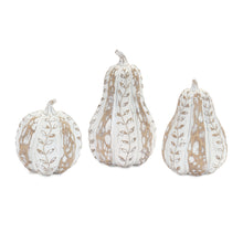Load image into Gallery viewer, White Washed Wood Design Pumpkin with Leaf Pattern (Set of 3)
