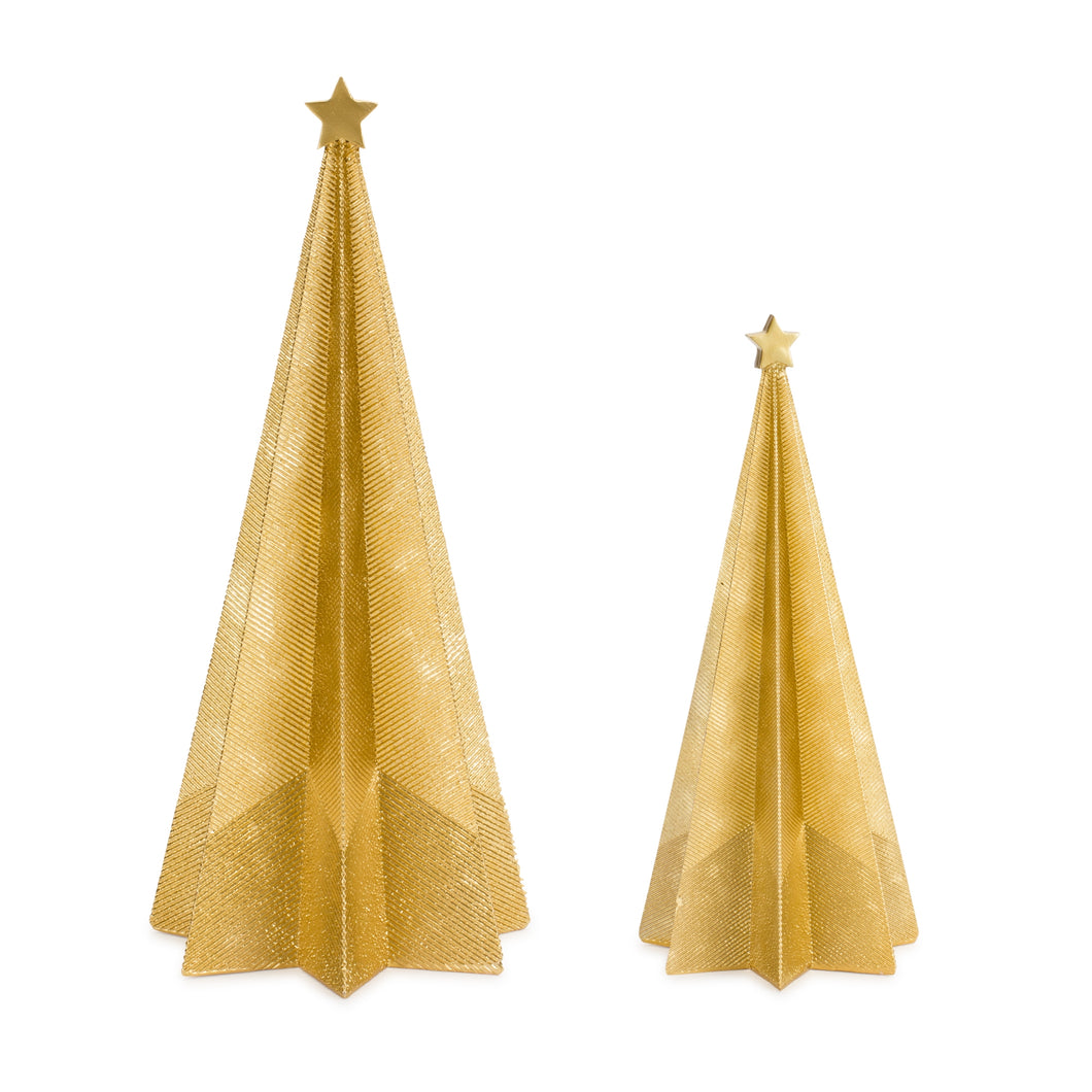 Modern Gold Holiday Tree DŽcor with Etched Design (Set of 2)