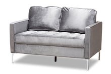 Load image into Gallery viewer, Baxton Studio Clara Modern and Contemporary Grey Velvet Fabric Upholstered 2-Seater Loveseat
