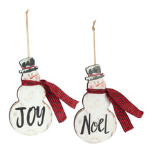 Load image into Gallery viewer, Metal Snowman Sentiment Ornament with Scarf (Set of 6)

