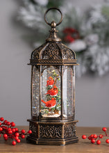 Load image into Gallery viewer, LED Snow Globe Lantern with Cardinal Bird Branch 13&quot;H
