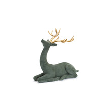 Load image into Gallery viewer, Green Flocked Deer Figurine with Gold Antlers (Set of 2)
