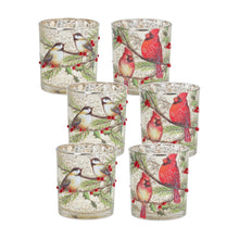 Load image into Gallery viewer, Mercury Glass Votive Candle Holder with Bird and Berry Branch (Set of 6)
