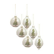 Load image into Gallery viewer, Painted Snowy Pine Tree Ball Ornament (Set of 6)
