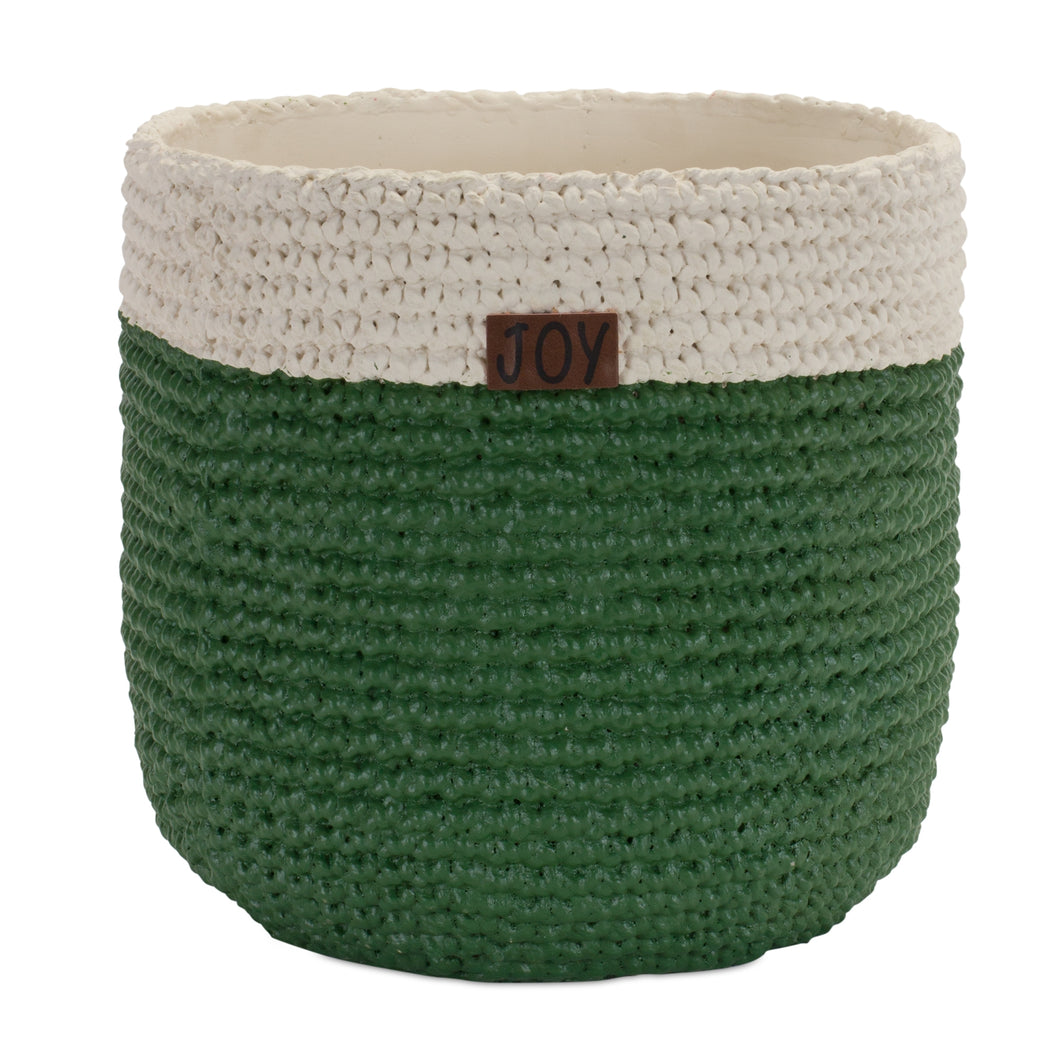 Woven Basket Design Resin Joy Planter 9.25