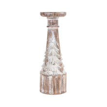 Load image into Gallery viewer, White Washed Carved Pine Tree Design Candle Holder (Set of 3)
