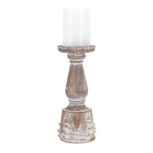Load image into Gallery viewer, White Washed Carved Pine Tree Design Candle Holder (Set of 3)
