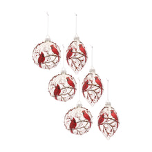 Load image into Gallery viewer, Snowy Cardinal Bird Ornament with Berry Branch Accent (Set of 6)
