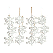 Load image into Gallery viewer, White Washed Wooden Snowflake Ornament (Set of 12)
