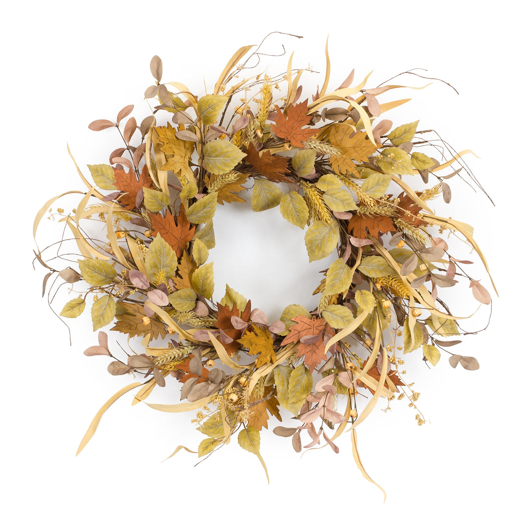 Mixed Harvest Foliage Wreath with Mini Pumpkin Accents 19.5
