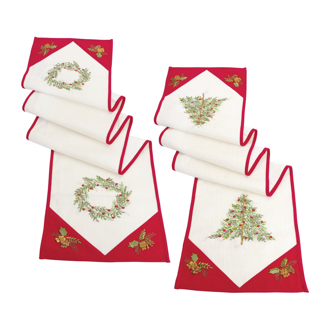 Ribbon Embroidered Tree and Wreath Table Runner (Set of 2)