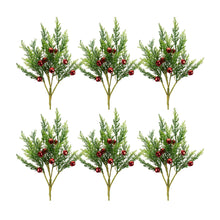 Load image into Gallery viewer, Varigated Pine Pick with Red Bells (Set of 6)
