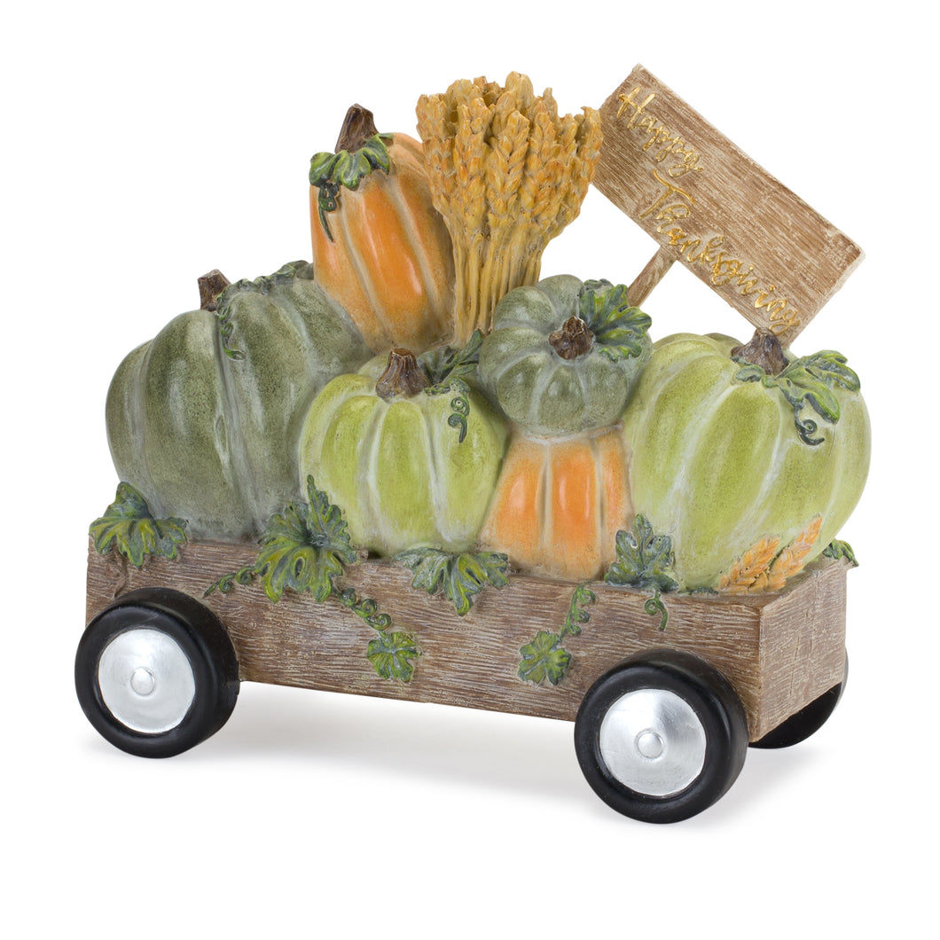 Happy Thanksgiving Wagon and Pumpkin Figurine 8.5