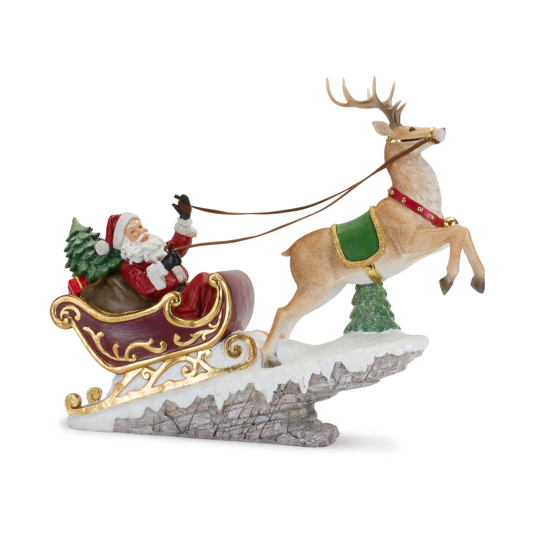 Santa in Sleigh with Reindeer Figurine 21.5
