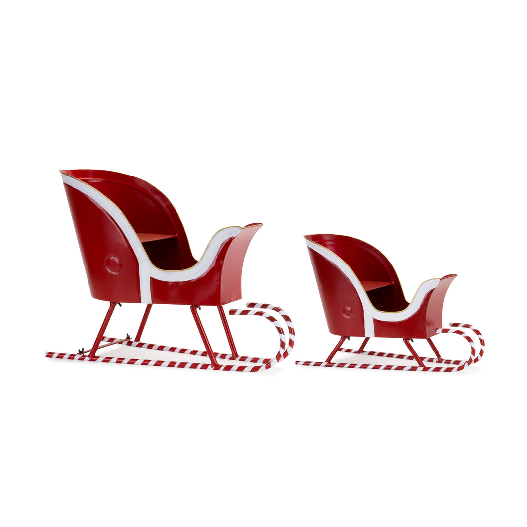 Metal Sleigh DŽcor with Candy Cane Accent (Set of 2)