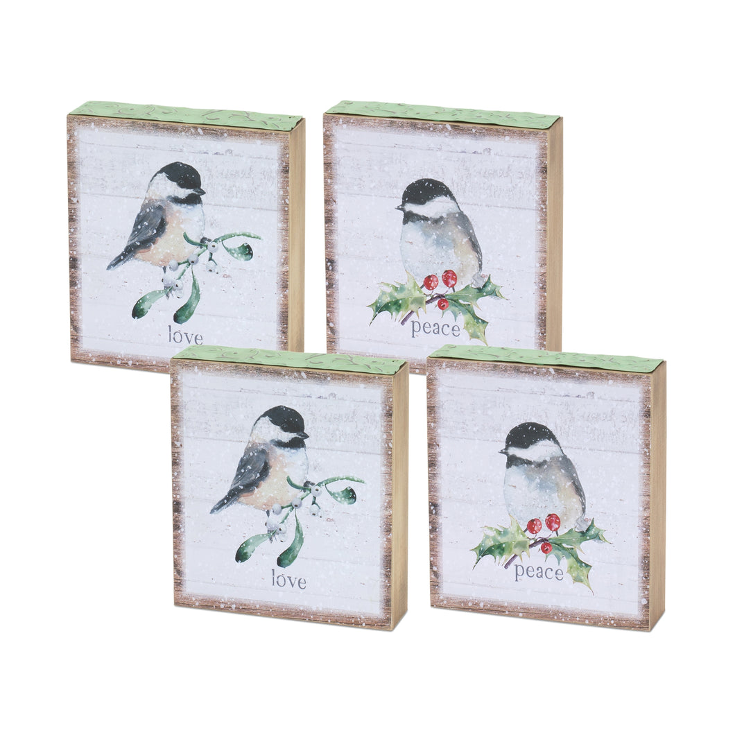 Winter Chickadee Bird Block Sentiment Sign (Set of 4)