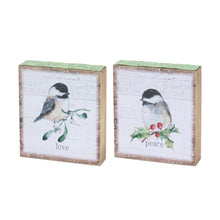 Load image into Gallery viewer, Winter Chickadee Bird Block Sentiment Sign (Set of 4)
