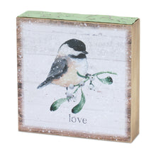 Load image into Gallery viewer, Winter Chickadee Bird Block Sentiment Sign (Set of 4)
