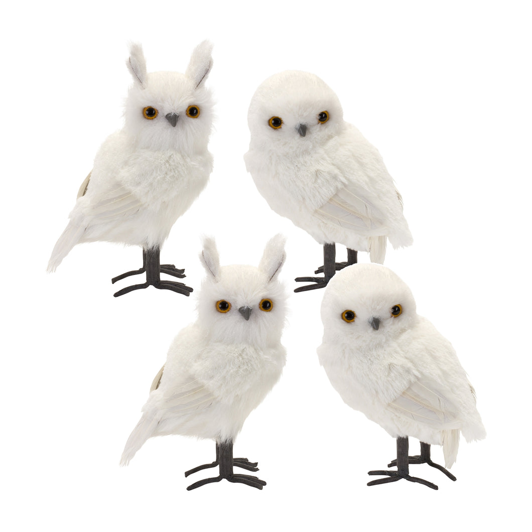 White Winter Owl Foam Decoration (Set of 4)
