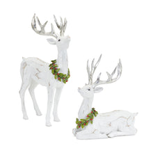 Load image into Gallery viewer, White Deer Figurine with Silver Antler and Wreath Accent (Set of 2)
