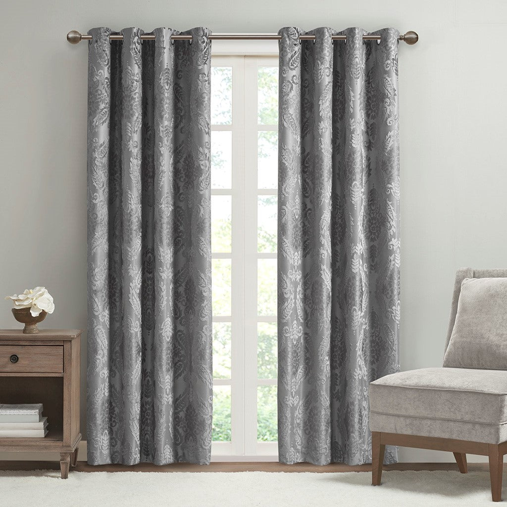Amelia Knitted Jacquard Paisley Total Blackout Grommet Top Curtain Panel - SS40-0199
