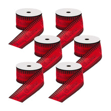 Load image into Gallery viewer, Wired Merry Christmas Ribbon with Buffalo Plaid Accent (Set of 6)
