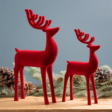 Load image into Gallery viewer, Red Flocked Deer Figurine (Set of 2)

