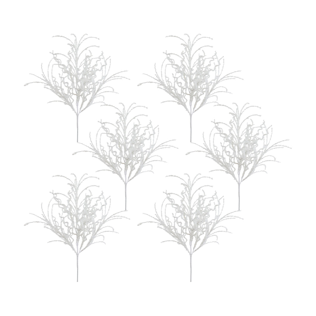 White Glitter Twig Bush (Set of 6)