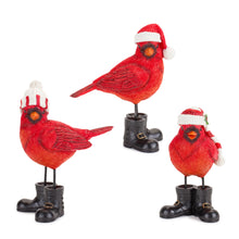 Load image into Gallery viewer, Winter Cardinal Bird Figurine with Santa Boots and Hat (Set of 3)
