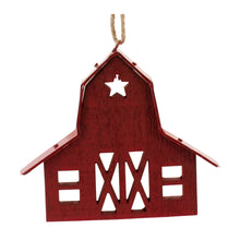 Load image into Gallery viewer, Rustic Wooden Barn Ornament with Metal Accent and Jute Hanger (Set of 24)
