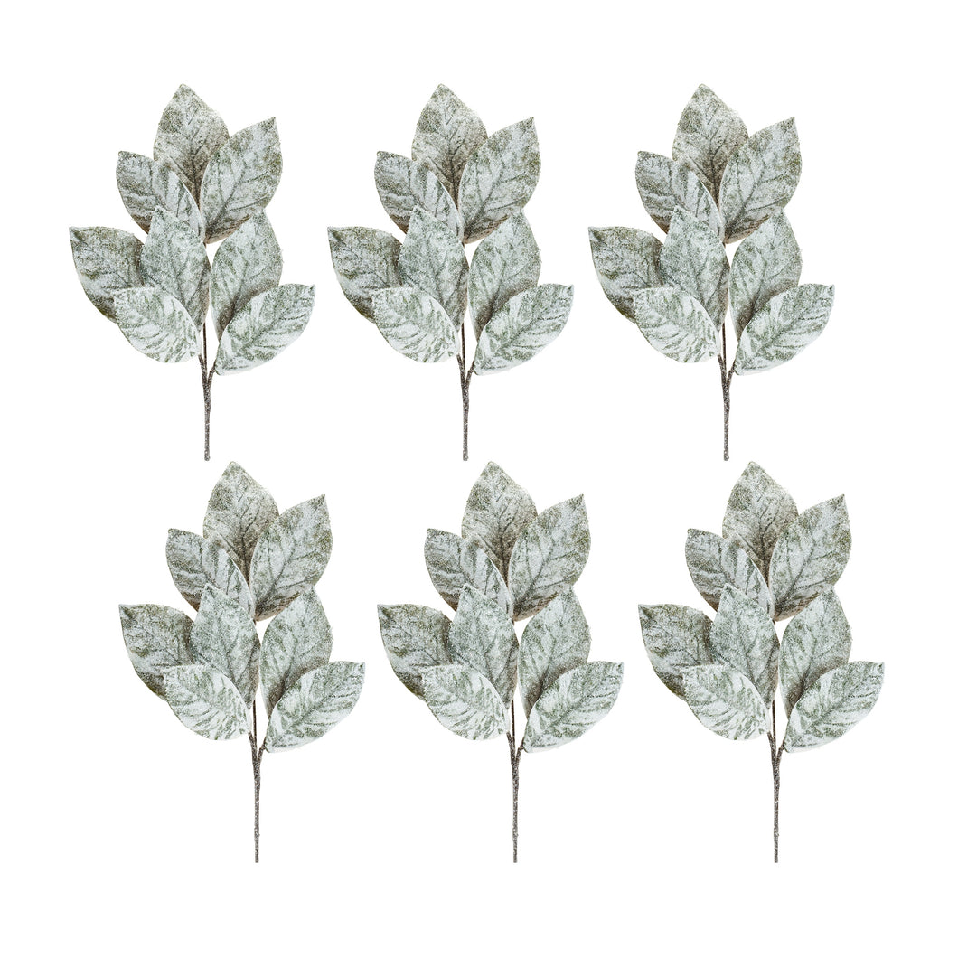 Frosted Winter Magnolia Leaf Spray (Set of 6)