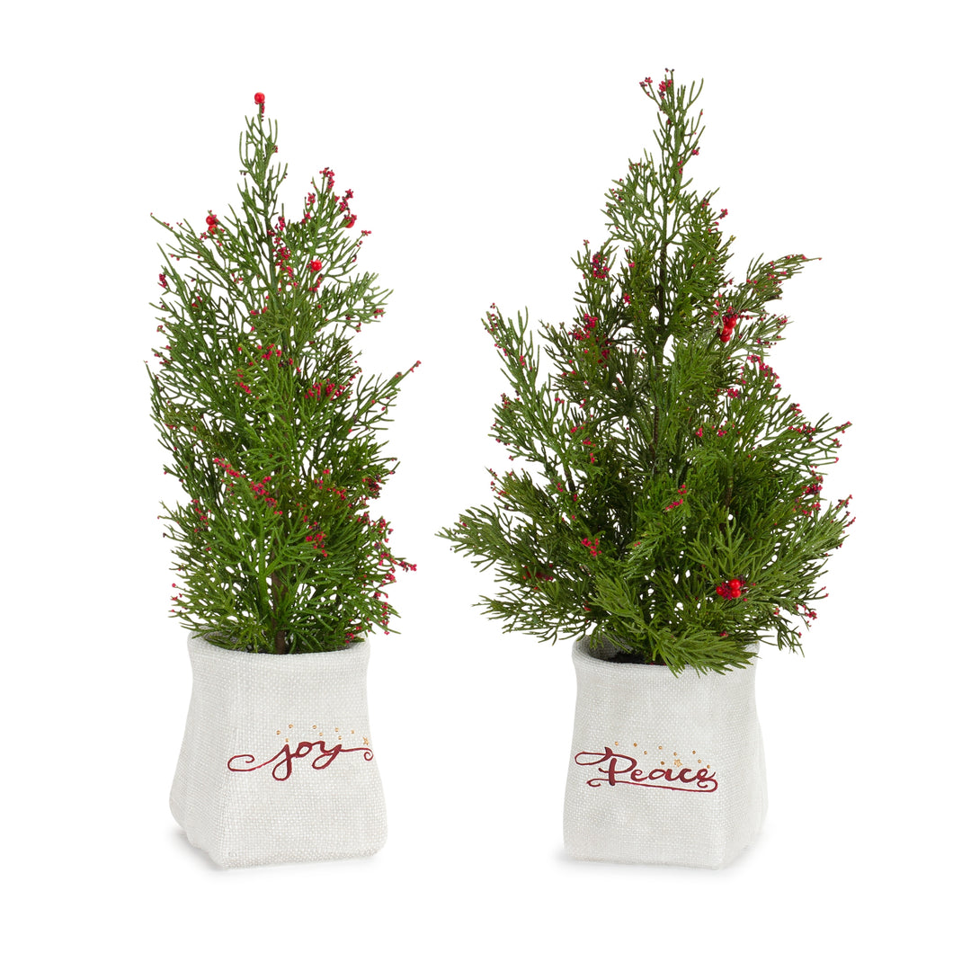 Mini Pine Tree with Berries in Ceramic Pot (Set of 2)