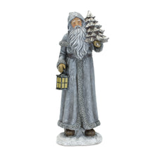 Load image into Gallery viewer, Silver Stone Santa Figurine with Pine Tree and Lantern (Set of 2)
