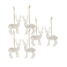 Load image into Gallery viewer, Modern White Deer Ornament with Raised Pine Design (Set of 6)
