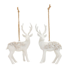 Load image into Gallery viewer, Modern White Deer Ornament with Raised Pine Design (Set of 6)
